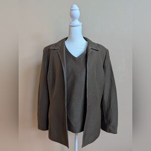Le Suit Women’s Brown Linen Blend Blazer & Sleeveless Top Set, 55% Linen